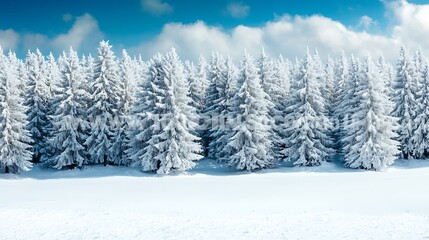 Fototapeta premium Snow-Covered Fir Trees in a Wintery Forest Landscape