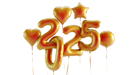 colored 3D New Year 2025 celebration Isolated white background. balloons  two thousand twenty-five 2025