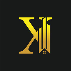Building appartement logo design with golden gradient and concept letter x