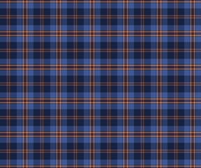 Plaid fabric pattern, blue, navy, brown, yellow, fashionable seamless cross lines popular for textiles, and for designing clothes, skirts, pants or decorative fabrics. Vector illustration.