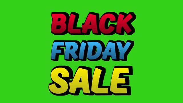 Black Friday sale text animation motion graphics drop down on green screen background business concept retail shop for video elements