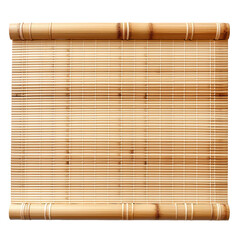 Traditional bamboo mat with rolled edges, suitable for table setting, or Asian-inspired decor. Natural bamboo roll-up mat on a white background, for decor, crafts, placemat.