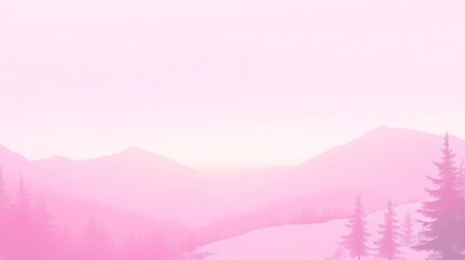 Fototapeta premium A Soft Pink Mountain Landscape with Silhouetted Trees