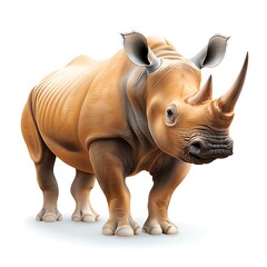 Obraz premium A detailed illustration of a majestic African rhinoceros standing proudly on a clean white background, showcasing its powerful horn and wrinkled skin in exquisite detail