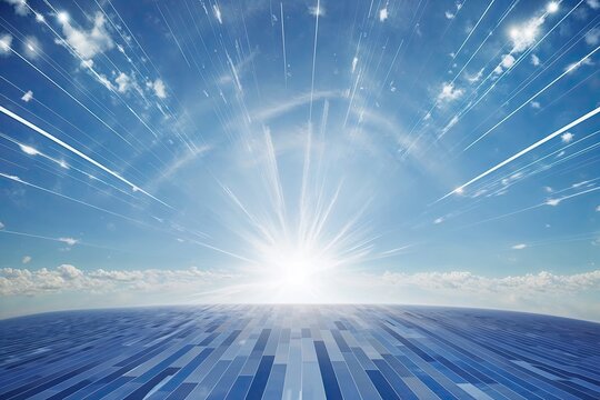 Expansive Sky Blue Background with Radiant Light Bursts for Modern Interior Showcases