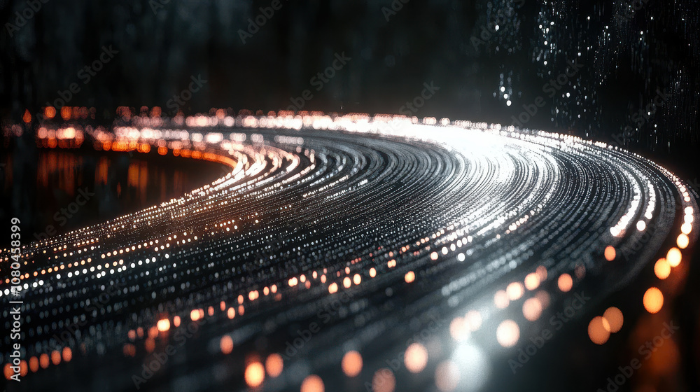 Poster illuminated digital highway with binary code matrix on black background