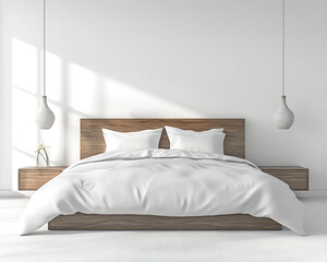 Clean Bedroom with White Wall, Sleek Nightstand, and Neutral Accents for a Contemporary Look