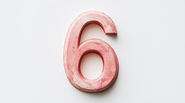 A pink number six is shown on a white background