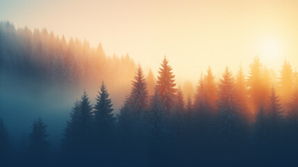 Colorful winter landscape, snow-covered fir trees on a hill