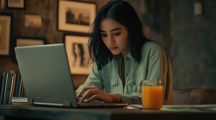 Fototapeta premium The Woman with Laptop at Night