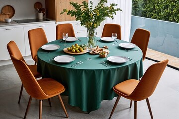 Obraz premium Modern Circular Tablecloth for a Fresh Dining Aesthetic