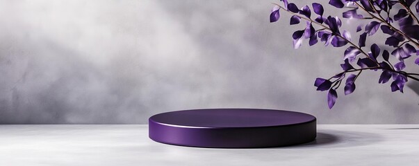 Stylish purple display pedestal with foliage