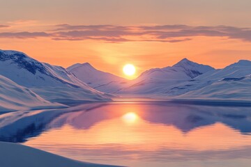 Fototapeta premium A Serene Winter Lake Reflecting a Brilliant Sunset