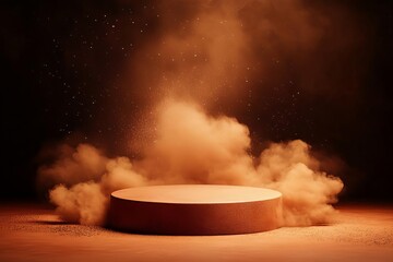 Dusty platform with smoke on dark background