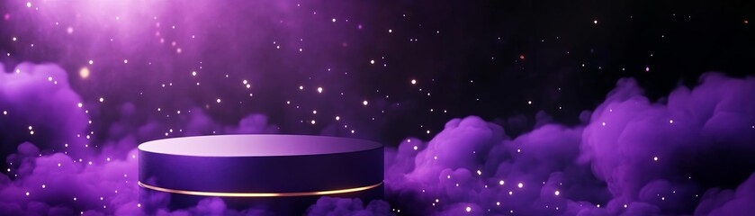Purple circular platform with cloudy background