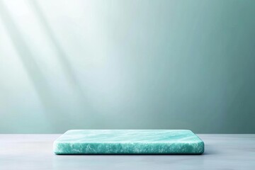 An Electric Turquoise podium in a simple square shape on a pale gray background, for a modern minimalist look, turquoise podium, minimal