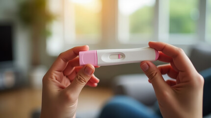 Close-up of Hands with Pregnancy Test Highlighting Emotional Significance