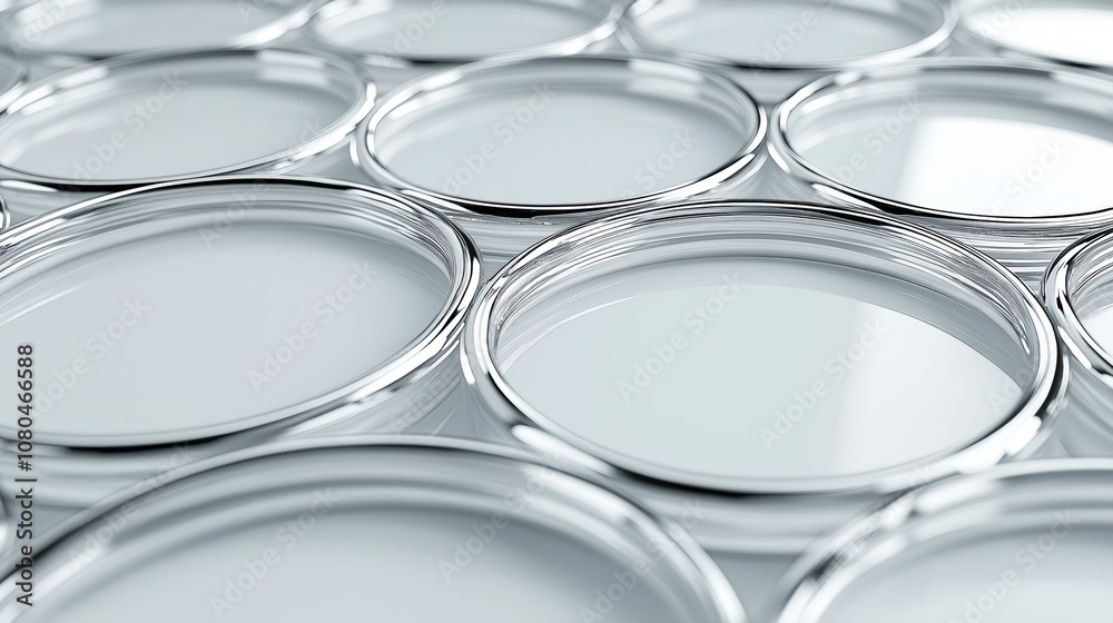 Poster Close-up of abstract circular glass rings arranged in a minimalist design, showcasing clarity, symmetry, and modern elegance in a seamless pattern, Generative AI