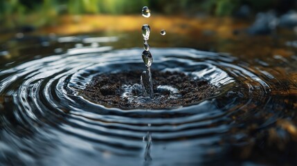 Water splash in soil at sunrise, capturing the refreshing energy and natural beauty essential for growth, agriculture, and environmental balance, Generative AI
