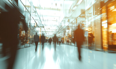 Crowded Mall Interior with Abstract Movement