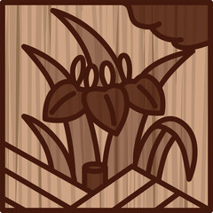 木彫り正方形ミニ花札　菖蒲　八橋　杜若　皐月　5月　菖蒲に八橋