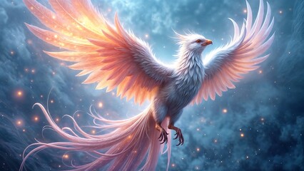Fototapeta premium Majestic Phoenix Soars with Glowing Wings Against a Mystical Sky
