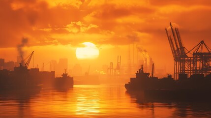 Fototapeta premium Capture the beauty of lasalus port at dawn with silhouetted cargo ships
