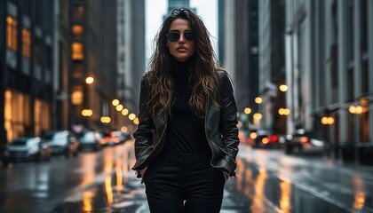 Fototapeta premium Portrait photo of a stylish model in an urban setting