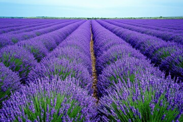 Fototapeta premium Serene Lavender Field Under Clear Sky
