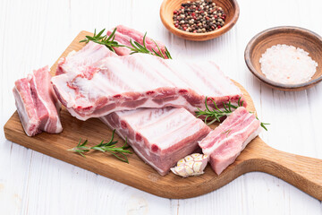 Raw Pork ribs photography . Top view