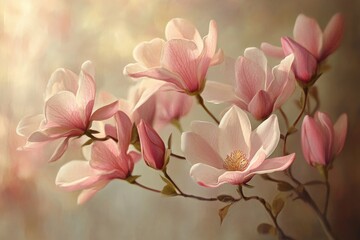 Fototapeta premium Blooming Flowers Bathed in Soft Sunlight for Celebrating Nature's Beauty