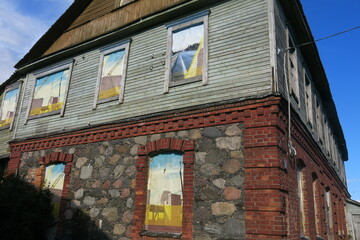old stone houses on the Sebezh embankment, Russia