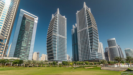 Residential buildings in Jumeirah Lake Towers timelapse hyperlapse in Dubai, UAE.