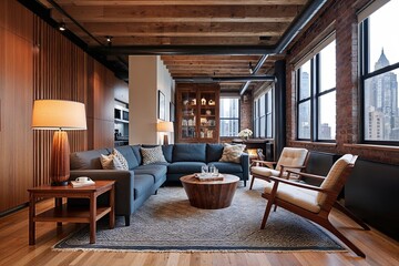 Trendy Urban Loft Design with Modern Wooden Furniture and Contemporary Style