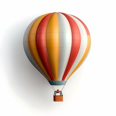 Fototapeta premium A vibrant and eye catching 3D illustration of a colorful hot air balloon floating gracefully against a pure white background