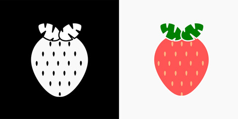 Strawberry icon with leaves designed with outline. Flat strawberry symbol element. Vector illustration. Fragaria