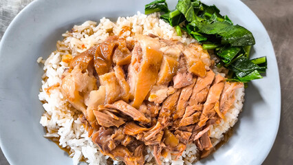 Slow-Braised Pork Leg on Rice. Thai food.