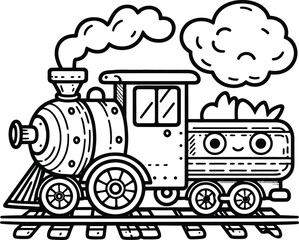 Naklejka premium Funny Train coloring pages for kids, kids coloring page, kids book sheets