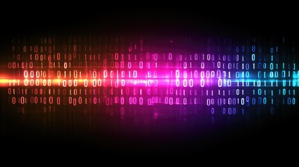 Abstract digital binary code background with vibrant glowing colors, representing data streams and technology in a modern and futuristic context
