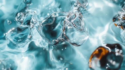 A highly abstract closeup image shows water in mystical and complex forms, offering a mesmerizing and artistic portrayal of fluidity with vivid details and reflections.