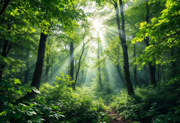 Obraz premium sun rays in the forest