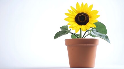 Obraz premium A vibrant sunflower in a terracotta pot, symbolizing growth and nature's beauty.