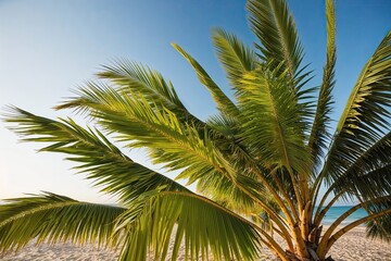 Fototapeta premium Tropical Palm Trees Swaying in Coastal Breeze with Lush Foliage