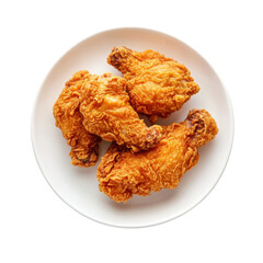Crispy Fried Chicken Wings and Legs on Plate, Golden and Juicy Chicken PNG Icon on transparent background