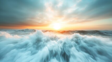 Fototapeta premium Majestic waves crash under a dramatic sky, capturing the raw power and beauty of nature, invoking feelings of strength, chaos, and breathtaking awe.