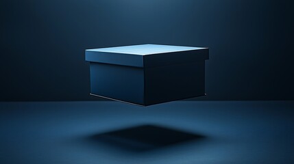 Minimalist Floating Black Box in a Dark Space with Soft Spotlight Illuminating the Surface to Create a Mysterious and Elegant Atmosphere for Creative Projects