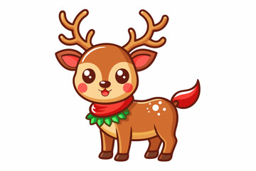 Christmas Reindeer Illustration with Red Scarf and Antlers