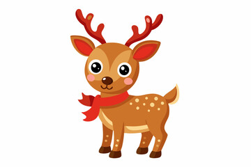 Christmas Reindeer Illustration with Red Scarf and Antlers