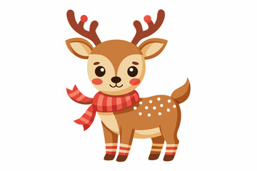 Christmas Reindeer Illustration with Red Scarf and Antlers