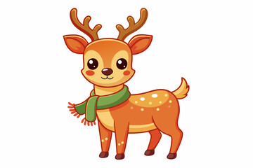 Christmas Reindeer Illustration with Red Scarf and Antlers